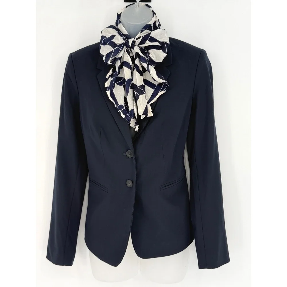 Navy Blue White Geometric Chain Link Cotton Scarf Lightweight Coastal Chic 92-20